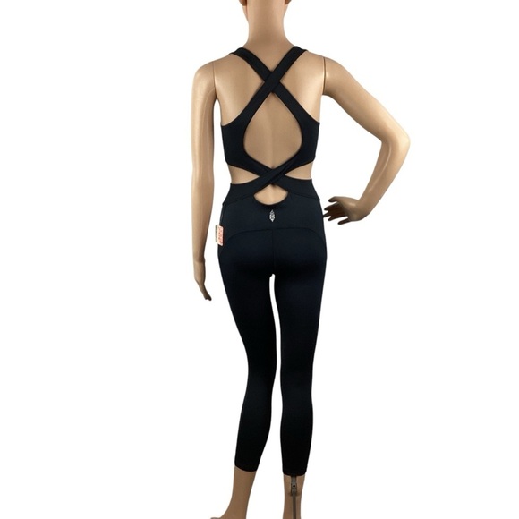 Free People FP Movement Back It Up Onesie Black Cutout Crisscross Activewear XS - Picture 1 of 7